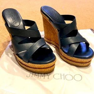 Jimmy Choo wedges size 40 1/2. Worn only twice comes with dust bag color blue